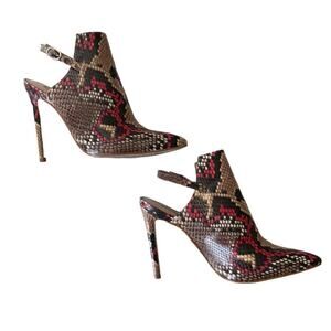 Steve Madden Daily Pump Heel Booties Animal Snake Stiletto Sling Back 7.5 Red